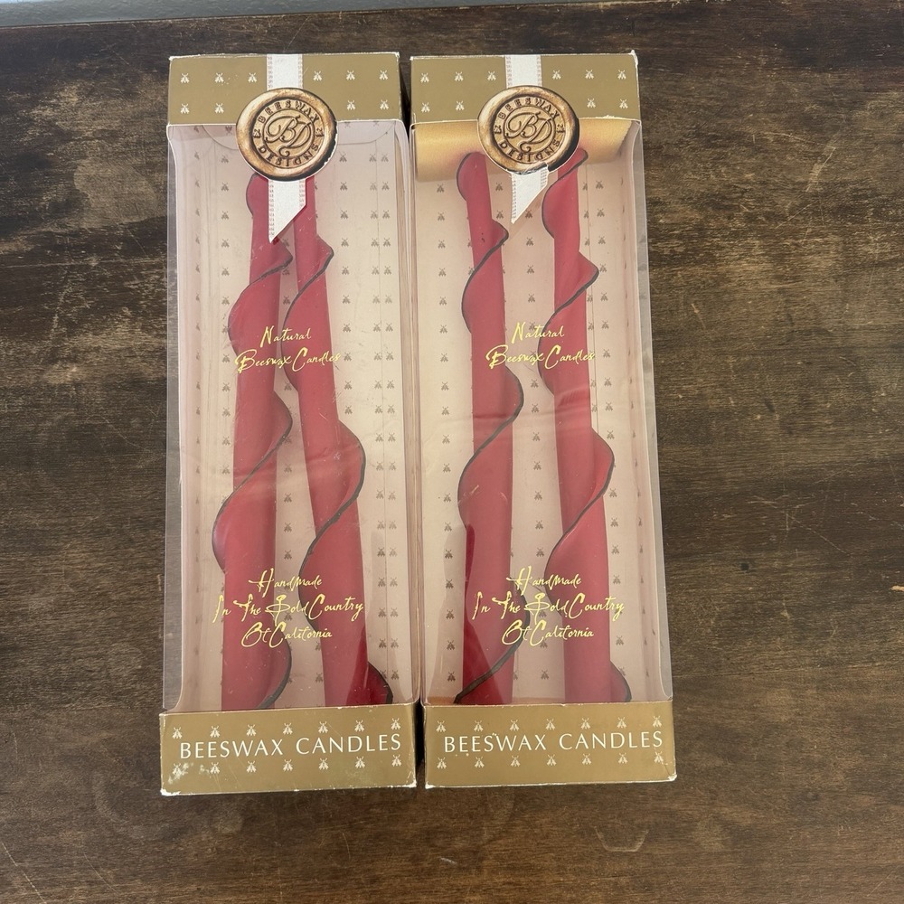 VTG Beeswax Designs Set of 2 Taper Style Candles Spiral Twist 12 in. Red Black